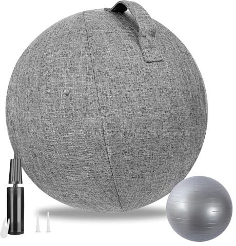 Fitball 65 cm con Pompa Palla Seduta Ufficio di dimensioni Palla Fitness 110 kg portata Palla Ginnastica con rivestimento in lino per Pilates, Esercizi, tonificazione, e postura corretta