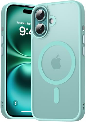 Natiiozie Magnetisch Hülle Kompatibel mit iPhone 16, Matt Handyhülle Kompatibel mit MagSafe, Stoßfest Kratzfest Schutzhülle Nie Vergilbung Rückseite 6.1 Zoll Case aquagreen