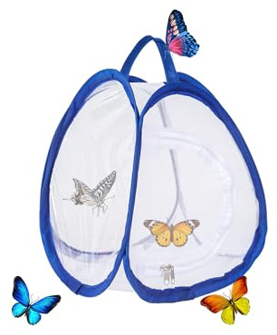 Butterfly Habitat Cage for Kids, Mini Insect Butterfly Mesh Net Enclosure Portable Pop Up Butterfly Cage Garden Gifts for Kids(Blue)