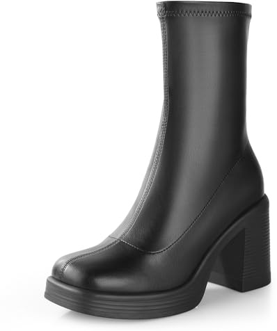 Ankis Platform Ankle Boots for Women Chunky High Heels Side Zipper Gogo Boots Comfort Women's Party Dress Booties Shoes