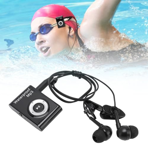 Cuifati Schwimmen MP3 -Player, Wasser -Proof -Musikplayer mit Kopfhörer, Tragbarer Unterwassermusik -Player 8 GB Speicher mit Clip, Zum Tauchen von Surfen Fahren Skifahren Kajakfahren (Black)