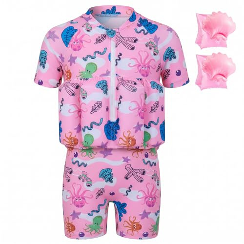 Summshall Maillot de Bain pour Bébé Fille Garçon avec Flottabilité Aide au Natation pour Petits Enfants Combinaison de Natation Pièce Unique Maillots de Bain, rose clair, -4 Jahre/14-16 kg/30-35 lbs