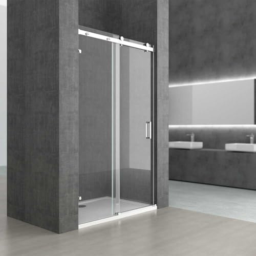 Durovin Bathrooms Frameless 1450 Shower Door for Sliding Shower Enclosure - 8mm Thick Transparent Safety Glass - Side Aluminium Bracket Mount