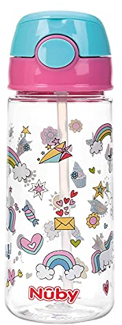 Nuby - Trinkbecher aus Tritan mit weichem Trinkhalm und Drückknopf - Trinkhalmflasche für Kinder - Trinkflasche / Becher - 540 ml - Rosa - BPA-FREI - 4+ Jahre