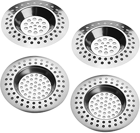 4 PCS Drain Hair Catcher Stainless Steel Kitchen Sink Strainer Plug Shower Bathroom Plug Hole Hair Catcher, Drain Protector Filter, 2 Models (Outer diameter 77mm and 73mm)