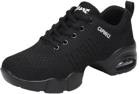 Zapatos de jazz para mujer, con cordones, de malla transpirable, con amortiguación de aire, suela dividida, plataforma