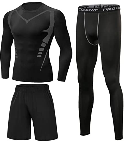 Terecey Ensemble de Compression Homme Trois Pièces pour Fitness et Running