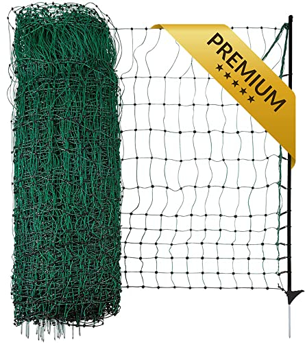 Agrarzone Hühnerzaun PREMIUM FIBER ohne Strom grün 25m x 106cm | Geflügelnetz Geflügelzaun mit Fiberglaspfahl & Einzelspitze | Extrem stabil & langlebig | Weidezaun für Hühner, Wachteln, Enten & Co.