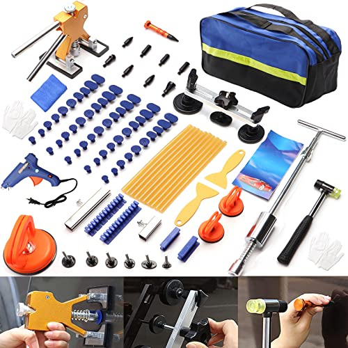 Jerbor Car Dent Puller Kit, Paintless Dent Repair Kit with Golden Lifter, T-bar Dent Puller, Bridge Puller, for SUV RV Truck Car Small Dent Removal