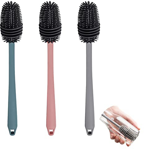 Flaschenbürste,Silikon Flaschenbürste,3 Stück,Geeignet Zum Waschen Von Flaschen, Karaffen Und Thermoskannen, Silikon, 32 x 3 cm