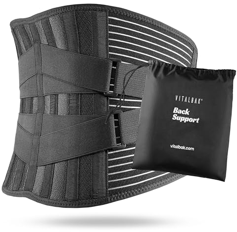 Vitalbak Faja Lumbar para Hombre y Mujer - Faja Lumbar Trabajo Transpirable - Estabiliza y ofrece Apoyo con 6 varillas de soporte - Cinturón Lumbar con Doble Ajuste - Gratis Bolsa de Transporte