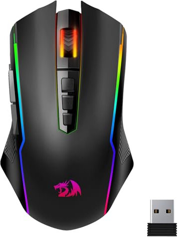 Redragon Gaming Maus Kabellose,RGB 2.4G/USB-C/Bluetooth Maus,Wiederaufladbare mit 9 Programmierbare Tasten-12000 DPI,Ergonomische Wireless Gaming Mouse für PC/Mac Gamer
