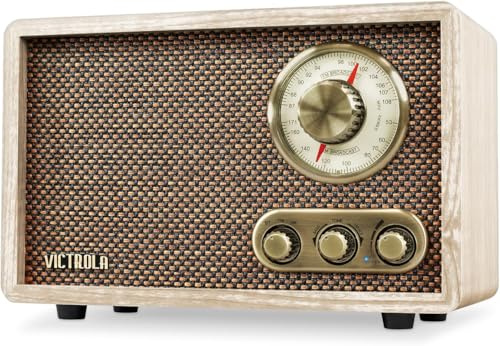 Victrola Willow – Retro Wood Bluetooth Radio with Built-in Speakers: Elegant & Vintage Design, Rotary AM/FM Tuning Dial, Bass & Treble Control, Wireless Streaming (Natural)