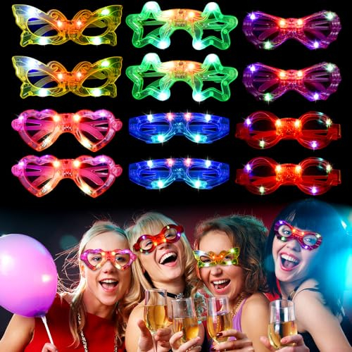 DAJASD Led Brillen für Party, 12 Stück Flashing LED Neon Partybrille, Leuchten Sie Neon Rave Brille Glow, LED Sonnenbrille Kostüme für Karneval Weihnachten Geburtstag Konzert Hochzeit Halloween