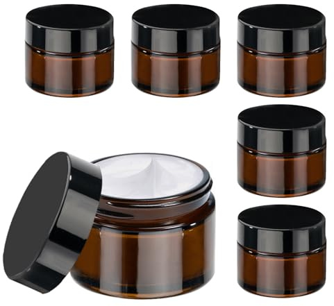 GAUATO 6 stycken glasburkar 30 ml, krämburkar för fyllning, salvburkar, kosmetikabehållare, små glas, tomburk med lock, foder för lotion och krämer