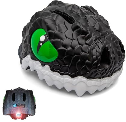 Crazy Safety Schwarz Drachen Kinder Fahrradhelm | Fahrradhelm für Kinder von 6-12 Jahren für Fahrräder, Skateboards, Laufräder, Scooter, Skates. Leichter und Verstellbarer 3D-Tierhelm 54-59 cm.
