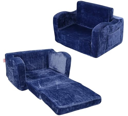VEVOR Fauteuil pour enfants pliable, canapé pour enfant 2 en 1, en éponge 25D haute densité souple et confortable et housse en tissu de flanelle, meuble de salle de jeux, cadeau pour tout-petits, bleu