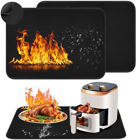 Base ignifuga, 60 x 80 cm, 2 pezzi, resistenti al calore, in silicone ignifugo, per friggitrice ad aria, forno a microonde, piano di lavoro della cucina