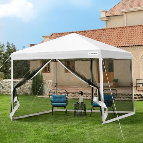 VIVOHOME 3 x 3m Pavillon höhenverstellbarer Faltpavillon mit Netz klappbares Partyzelt UV-Schutz 50+ Wasserdichtes Gartenzelt mit Tragtasche für Camping