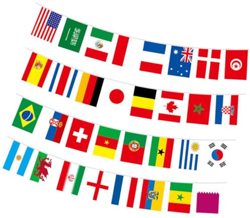 HOMOCONO Fähnchen 1 Satz Dekorative Änderflaggen Wimpelkette Für Fußballpartys 10 Meter Lange Fahnenkette Mit 32 Internationalen Flaggen Für Festliche Anlässe Und Sportevents Länderflaggen