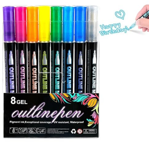 Hemousy Graffiti Stifte Graffiti Marker Outline Stifte Outline Pens Metallics Markers Pens, Coloring Lightstick Graffiti Highlighter Pens, 8 Colors Outline Markers Set for Painting Doodling