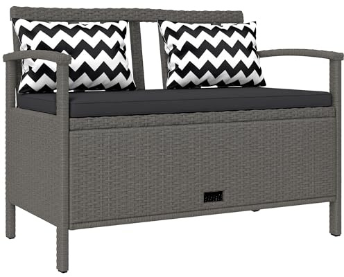 Outsunny Banc Extérieur Jardin 2 Places Banc de Rangement 160L 112 cm Gris