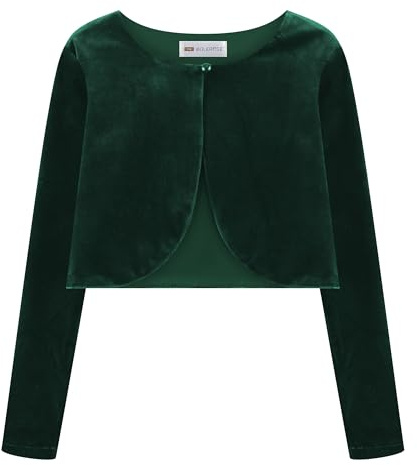 Bolerose Girls Velvet Long Sleeve Bolero | Round Neckline, Single Button, Cropped Length, Built to Last, Ages 3-14