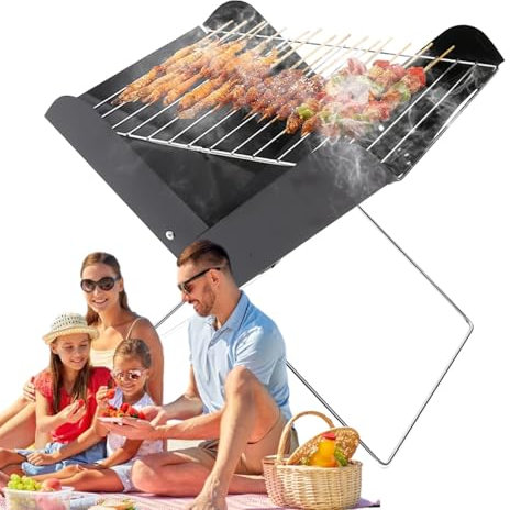 Eventerde Barbacoa plegable, parrilla para fogatas | Barbacoa de camping plegable – Equipo de cocina para metal de alto rendimiento al aire libre para campamento Fire Barbecue Camping Picnics y