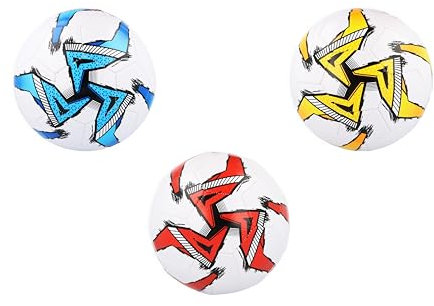 HENBRANDT Single Stitched Football in 3 Designs - White with Blue, Red or Yellow Contrast Decoration - Size 5 Standard Durable All-Weather Sports Ball for Training, Kickabouts and Playground Games