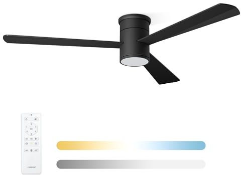 Noaton Deckenventilator mit Beleuchtung und Fernbedienung, Schwarz, Zoya, Liese, 6 Geschwindigkeiten, Ø132 cm, Dimmbar LED 22,9 W, Timer, DC-Motor 34 W, Sommer-Winterbetrieb