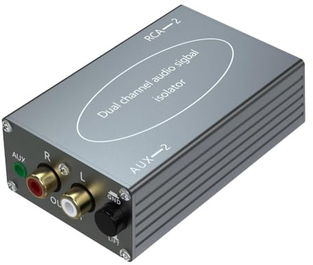 Heilanole Aislador Audio 2 Filtro Reductor de Ruido Eliminador Audio, Filtro Aislador de Ruido para Audio de Cine Estéreo Gris Plateado
