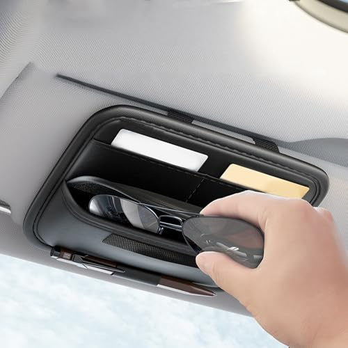 APKOL Gafas De Sol Caja para Coches Clip, Soporte para Gafas de Sol para Parasol de Coche,Organizador de Visera para anteojos,PU Cuero,Universal Caja Gafas Coche Negro
