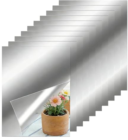 NYVOR 10 stycken flexibla spegelklistermärken, spegel med självhäftande baksida, inget spegelglas, självhäftande väggdekal, lämplig för släta ytor badrum, sovrum (10 x 15 cm)