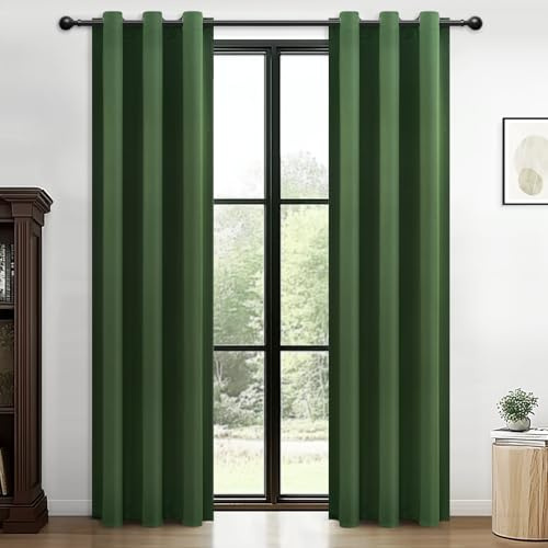 MRTREES Green Eyelet Curtains 84 Inch Drop, Long Blackout Thermal Curtains for Bedroom and Living Room Privacy Window Treatments, 2 Panels 132x214 CM 52x84 Inch Olive Green