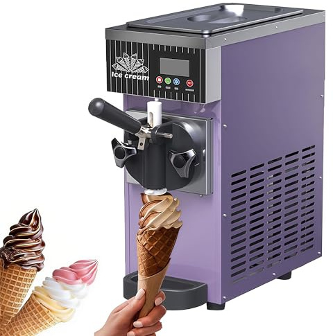 Kommersiell glassmaskin, 7,5 l/h kapacitet, 450 W bänkskivsglassmaskin med en smak, LED-panel med automatisk rengöring och förkylning, för restauranger, snackbarer Purple