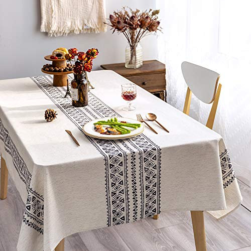 GLORY SEASON Modern and Minimalist Tablecloth Linen Fabric Decorative 55x84 Rectangle Printed Pattern Geometry Design Non-Fade Washable Stylish Table Cover for Kitchen Dining Tabletop