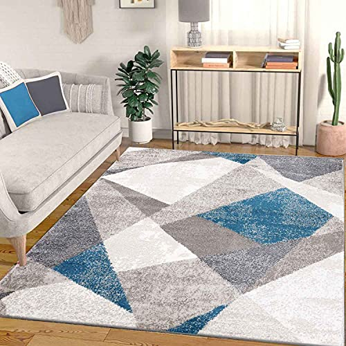 VIMODA Teppich Geometrische Muster Marmor Optik Modern Grau Blau Beige Meliert, Maße:120x170 cm