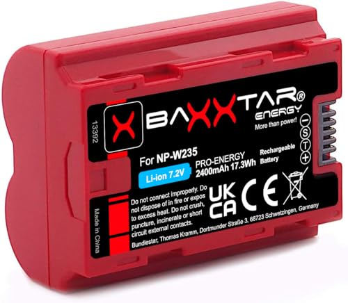 Baxxtar Pro NP-W235 Akku (2600mAh) mit NTC Sensor und Transportschale - Kompatibel mit Fuji Fujifilm GFX50s II GFX-100S GFX-100 II X-H2 X-H2S X-S20 X-T4 X-T5