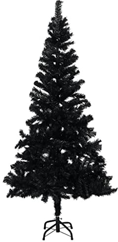 vidaXL Albero di Natale con Supporto Decorazione Natalizia Addobbi Feste Abete Pino Sintetico Festoni Ornamenti Pianta Artificiale Nero 150 cm PVC