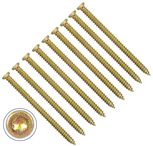 TERF Lot de 25 vis à béton à tête fraisée plate Torx 7,5 x 120 mm Utilisation sans bouchon pour brique creuse en pierre naturelle pour cadre de fenêtre, porte et menuiserie générale Jaune zinc