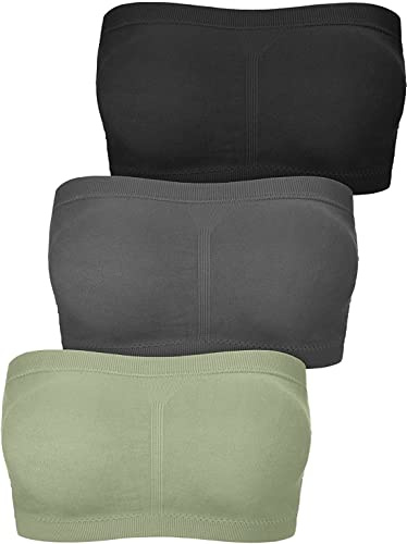 FULIER Women Bandeau Bra Padded Strapless Brarette Soft Bra Seamless Stretchy Bandeau Tube Top Bras (Black, Green, Dark Grey, XXL)