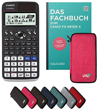 Casio fx-991DE X Incl. Funda Protectora Rosa y Libro especializado (128 páginas, DIN A5) – Calculadora científica – Smart Set (Alemán)