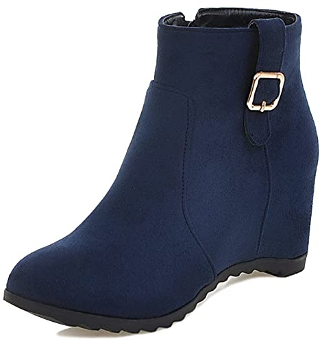 Lroey Reoly Botines Mujer Tacón de Cuña, Botines de Fiesta Tacón Alto Punta Rojoonda Botín Zip 268 Azul Talla 38 EU