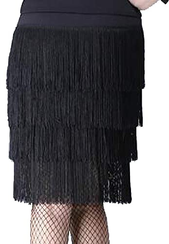 Falda de baile latino con flecos y borlas para mujer, para fiesta de graduación, para baile latino, Negro -, M/L