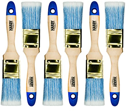 Hardy Working Tools 6 STK. Flachpinsel-Set 35 mm Serie 42, Lasurpinsel für Holzstreichen, Lackpinsel für Metall mit synthetischen Hellen Borsten.