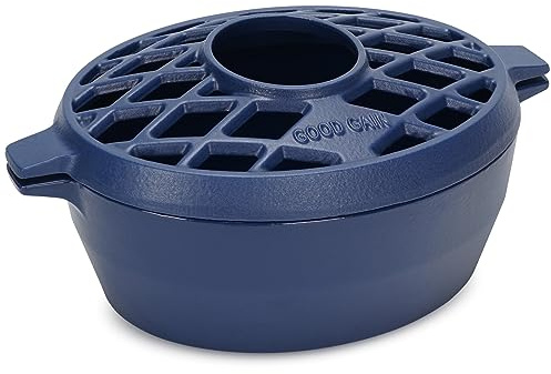 G Good Gain Wood Stove Steamer, Fireplace Humidifier, Cast Iron Humidifier for Stove, Matte Blue Finish, Rust Resistant, Lattice Top, 2.5 Quart Capacity, Wood Burning Stove Indoor Decorative