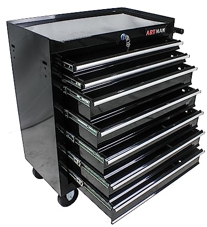 WTRAVEL Rolling Tool Chest with 7-Drawer Tool Box with Wheels Multifunctional Tool Cart Mechanic Tool Storage Cabinet for Garage, Warehouse, Workshop, Repair Shop (Black)