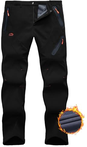 Pantaloni Trekking Sci Uomo Invernali Pantaloni da Lavoro Termici Impermeabile Pantaloni Neve Softshell Montagna Escursionismo Caldo All'aperto-Nero-S