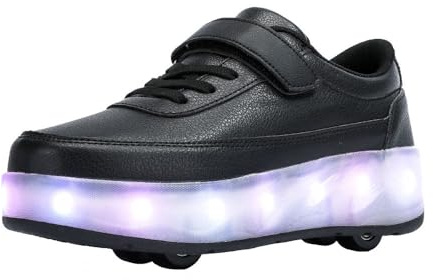 Patins à roulettes pour garçons et Filles avec 4 roulettes Chaussures de Skateboard réglables pour Jeunesse Chaussures avec roulettes, Noir 33 EU