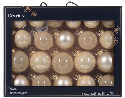 Decoris Weihnachtskugeln Glas 5-7cm 21er Set - matt & glänzend & transparent - Christbaumkugeln Weihnachtsbaumkugeln für Weihnachtsbaum - Kerstbal Glas d7 cm parel Ass 21st I kerst Perle